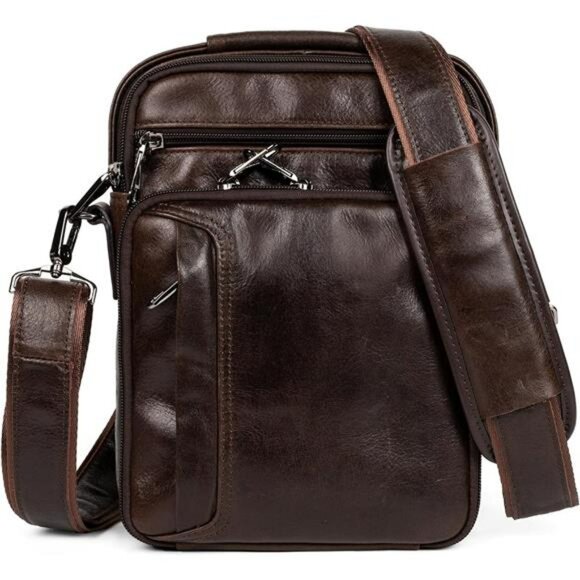 Genuine Leather Messenger Bag Small Crossbody Shoulder Travel Satchel for Men - Picture 1 of 6
